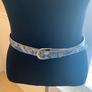 Vintage belt with blues and pink sparkles silver bling.